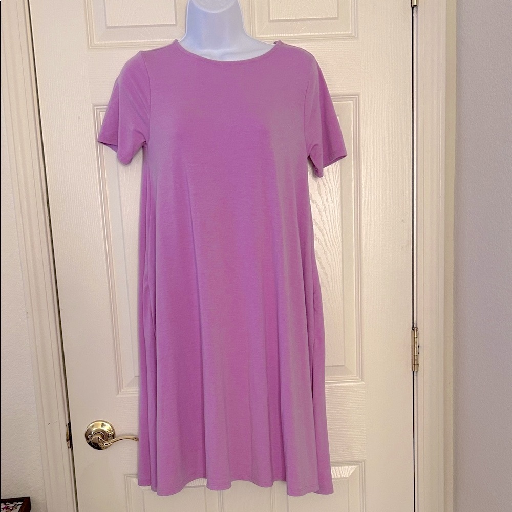 Classic Lilac Lavender-Pink Purple Swing Dress - Casual Short Sleeve